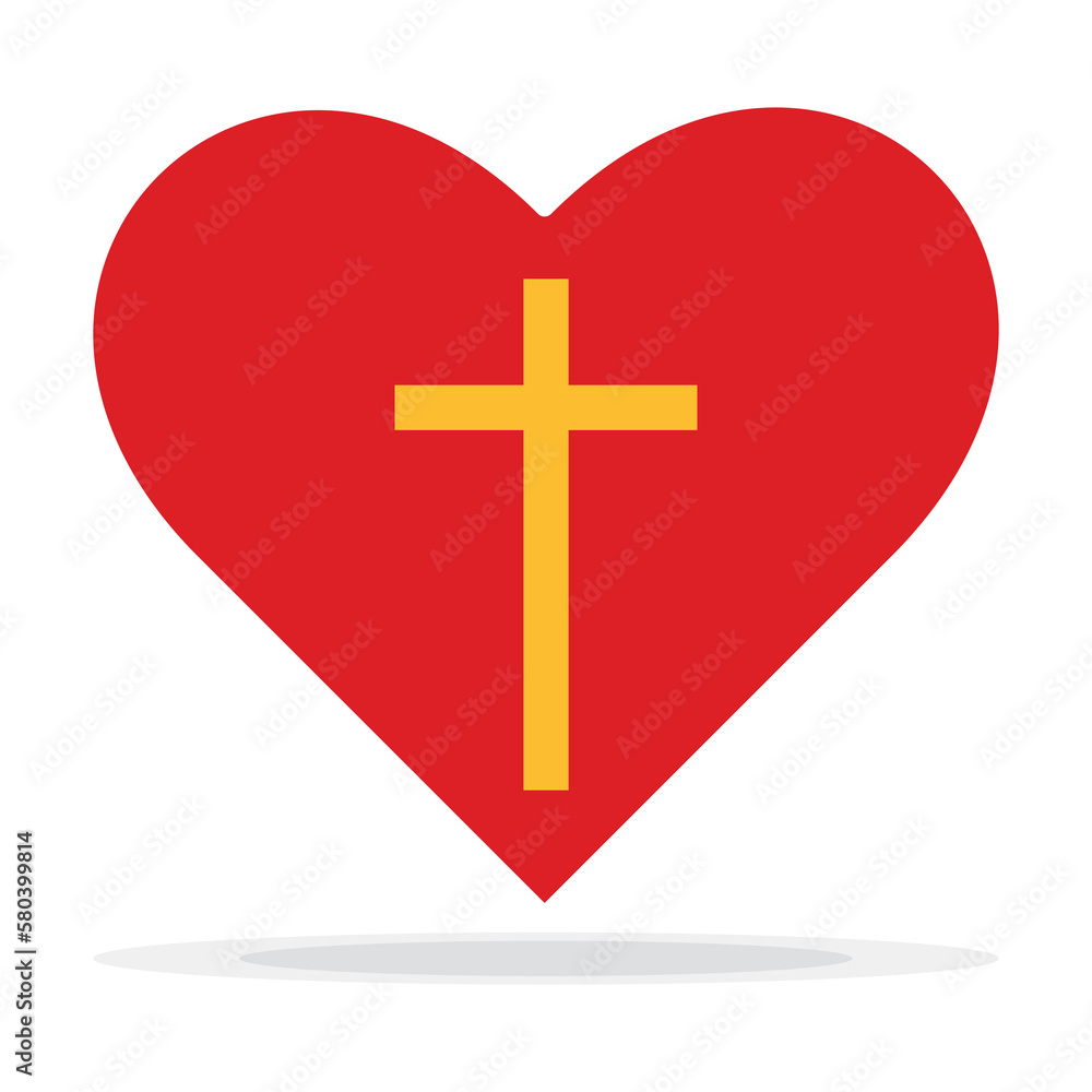 Red heart with gold cross inside. Jesus love symbol. God vector illustration. Catholic symbol flat vector, yellow cross inside heart.
Symbol of Christian cross inside heart shape. Red heart with gold cross inside. Jesus love symbol. God vector illustration. Catholic symbol flat vector, yellow cross inside heart.
Symbol of Christian cross inside heart shape.