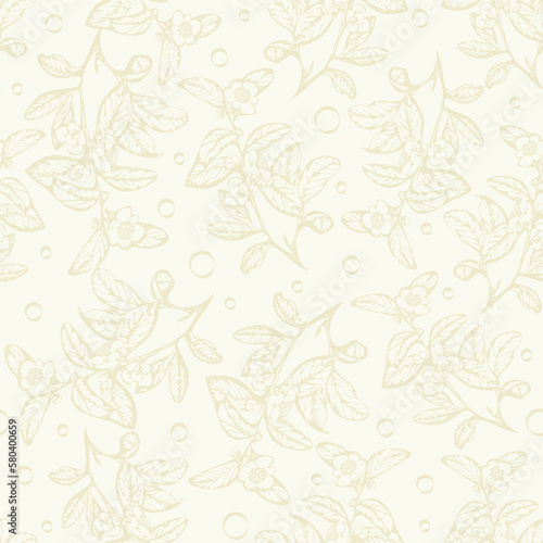 Seamless vector meadow flowers beige pattern. Monochrome sketch print. Blooming background. © Natalya Nepran