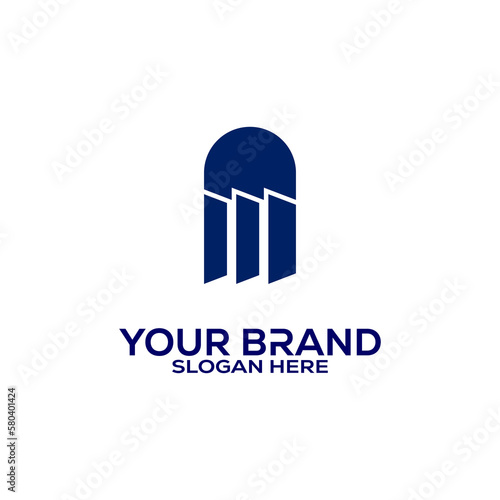 Letter M logo in a moden style with cut out slash and lines. Vector