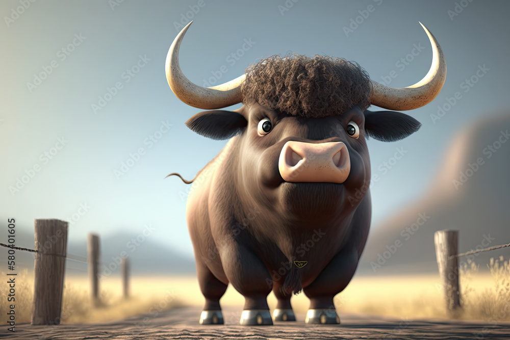 Cute Cartoon Bull Character on a Ranch (Generative AI) Stock Illustration Adobe Stock