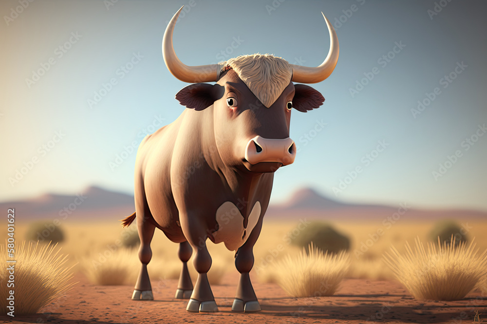 Cute Cartoon Bull Character on a Ranch (Generative AI) Stock Illustration Adobe Stock