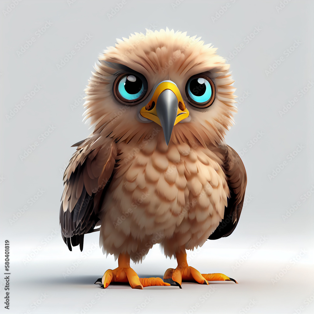Fototapeta premium Adorable baby Eagle Character isolated on white background. Generative AI
