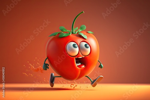 Cute Cartoon Running Tomato...