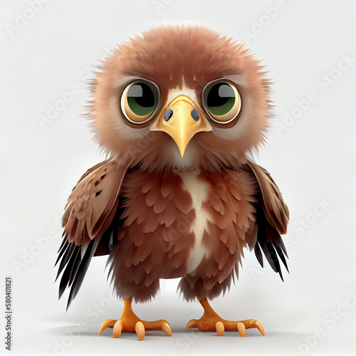 Adorable baby Eagle Character isolated on white background. Generative AI