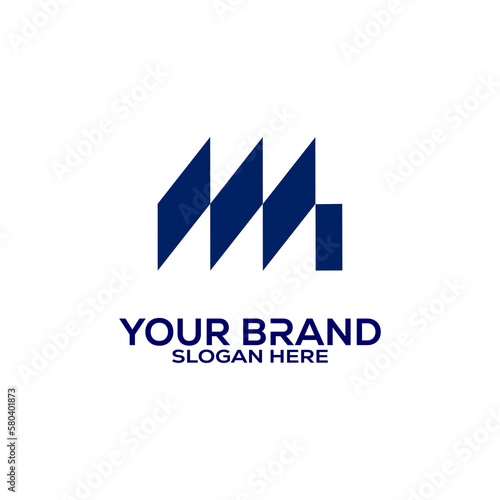 Letter M logo in a moden style with cut out slash and lines. Vector