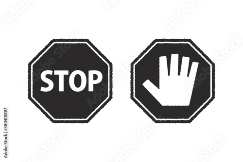 手描き風の「STOP」標識アイコンセット