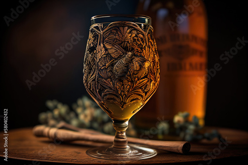 Canvas Print Beautiful glass of honey mead in an illustrated styled photo shoot