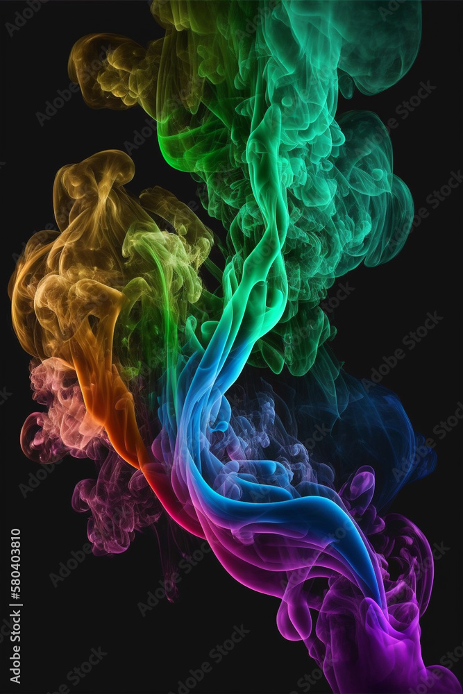 Fototapeta premium Multi-colored smoke on a dark background, beautifully hanging in the air.