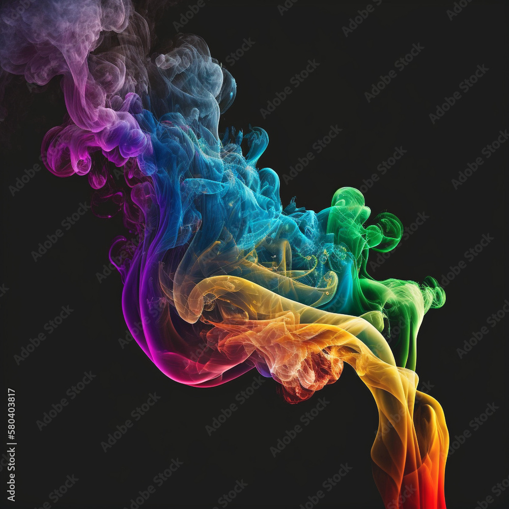 Fototapeta premium Multi-colored smoke on a dark background, beautifully hanging in the air.