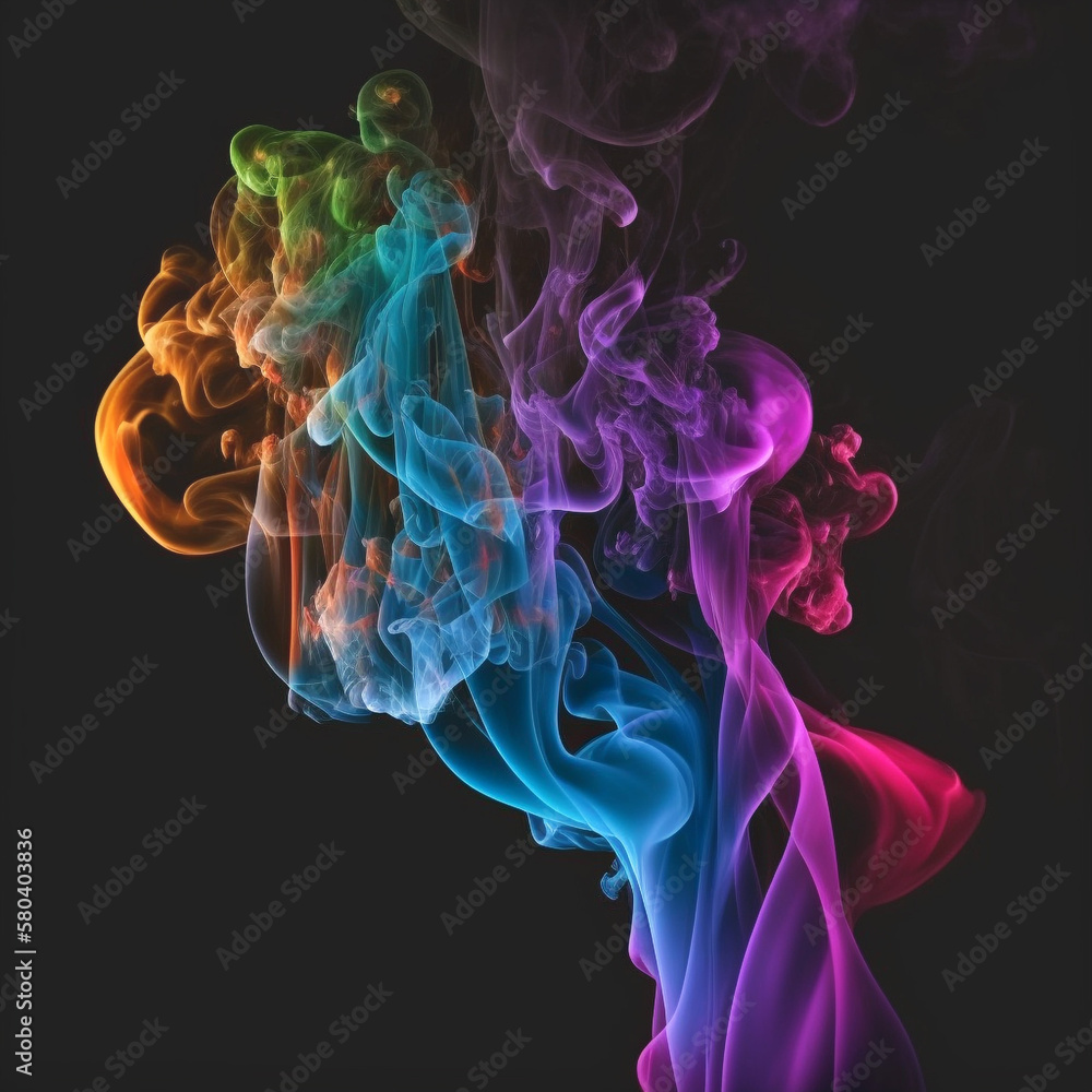 Obraz premium Multi-colored smoke on a dark background, beautifully hanging in the air.