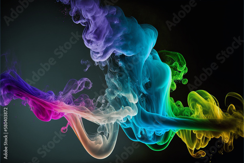 Multi-colored smoke on a dark background, beautifully hanging in the air. © A LOT ABOUT EVERYTHI