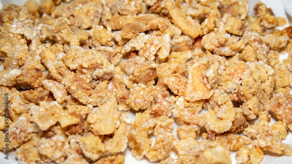 Traditional pork crackling in full frame Traditional pork crackling in full frame