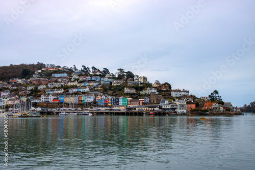 Kingswear - coastal town in Devon with vibrant and colourful buildings. View from Dartmouth side of the river 