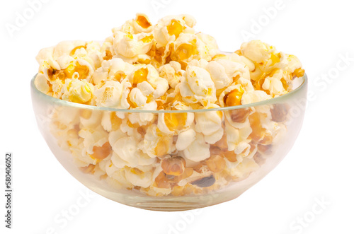 popcorn in a glass bowl png isolated