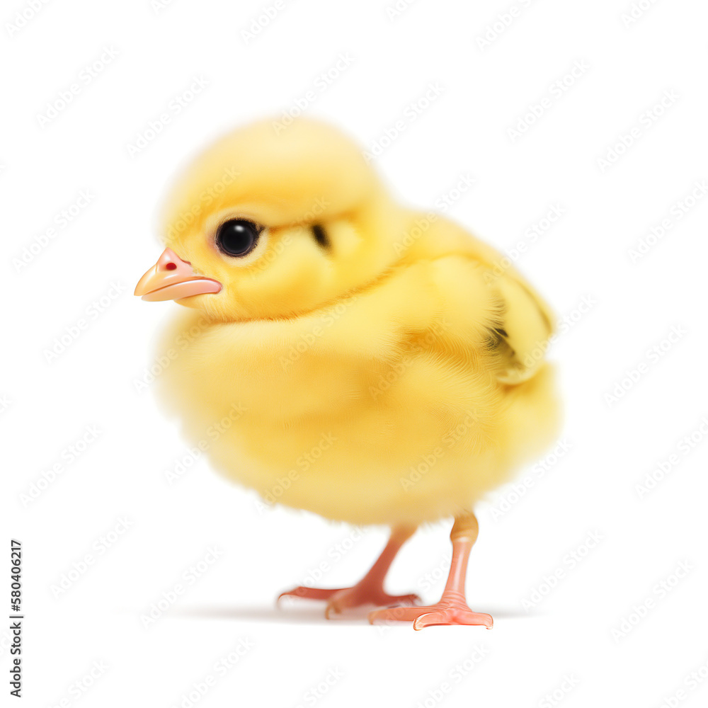 Fototapeta premium Little fluffy chick isolated on white background. Generative AI