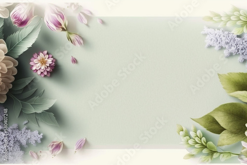 Floral banner, header with copy space for text. Soft light pastel colors background. Natural spring flowers wallpaper or greeting card.
