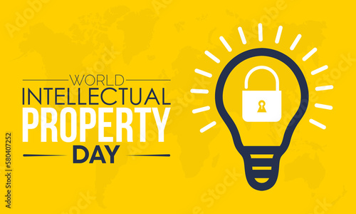 World Intellectual Property Day. patent right awareness concept banner or template black and white color design in yellow background with security lock and lightbulb idea. observed on April 26
