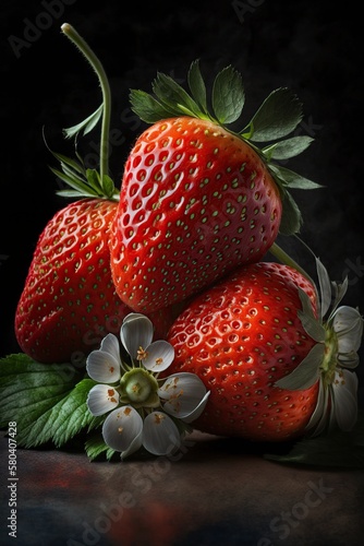 illustration  ripe strawberries on a dark background  ai generative