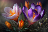 Colorful Spring Crocus Flowers, Beautiful Spring Flowers, Crocus, Generative Ai