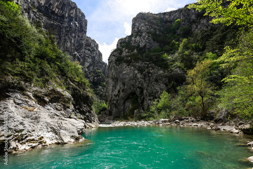 Perfectly clear water river in European canyon