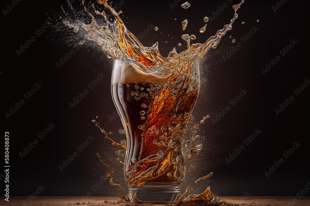 glass of cola created with Generative AI technology - obrazy, fototapety, plakaty 