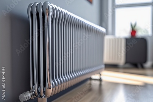 Wallpaper Mural Chrome Home Radiator in Modern Loft Apartment - AI Generated Torontodigital.ca