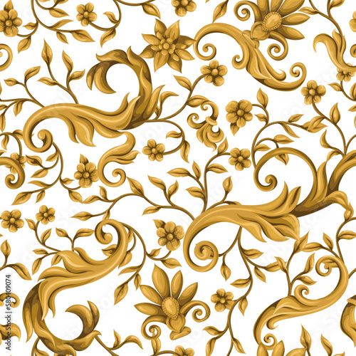 Seamless pattern with gold baroque elements. Vector.