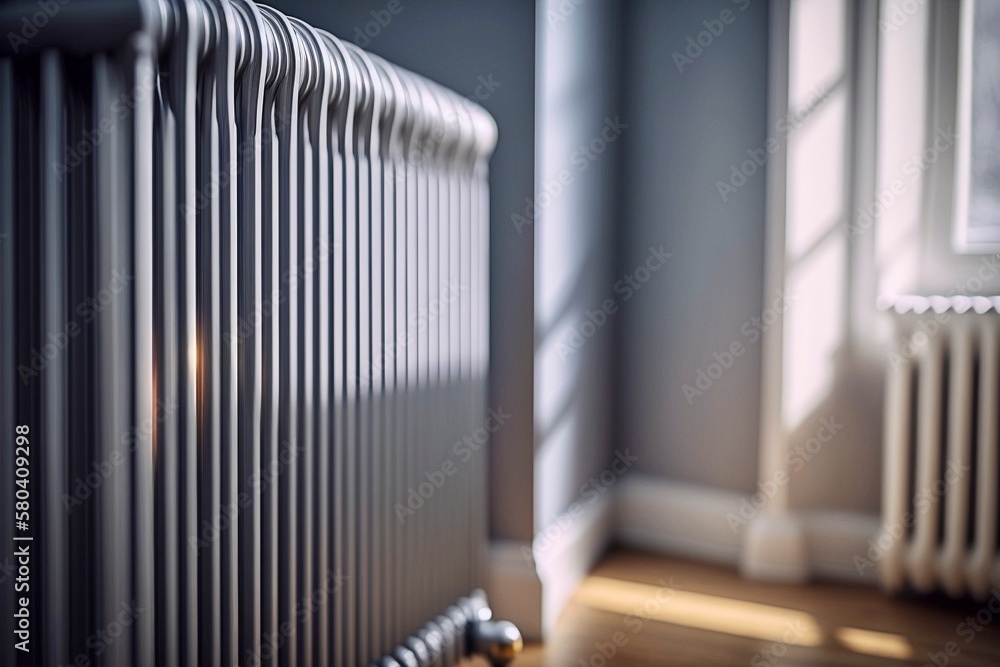 Chrome Home Radiator in Modern Loft Apartment - AI Generated Chrome Home Radiator in Modern Loft Apartment - AI Generated
