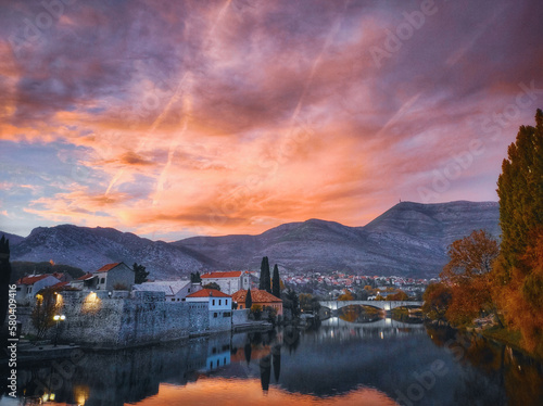 sunset over the river Trebinje, Bosnia and Herzegovina 