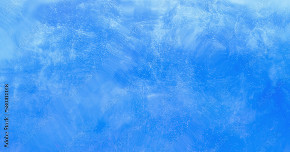 Water surface. Blur texture overlay. Crystal clear liquid. Transparent aqua. Defocused blue white color particles abstract art background with free space.