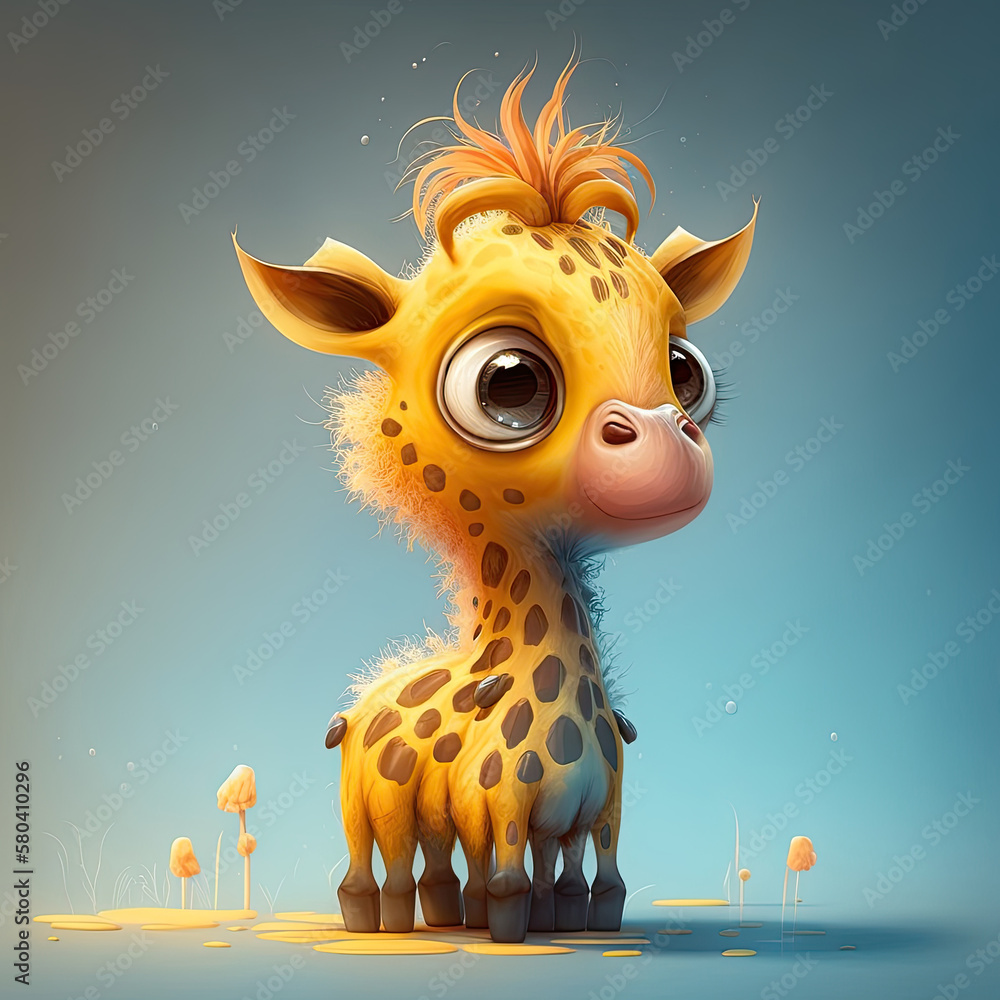 Fluffy giraffe for kid. Full body animal on a colored background. Generative AI Fluffy giraffe for kid. Full body animal on a colored background. Generative AI