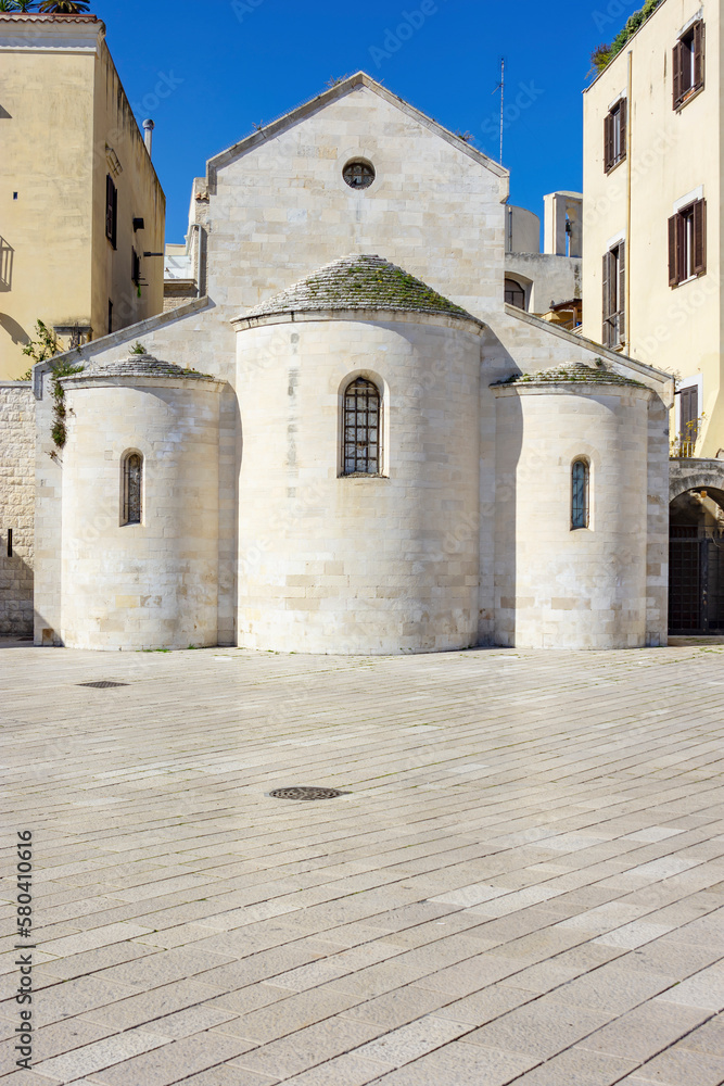 White walled old Saint Vallisa church at Ferrarese square, Bari, Italy
