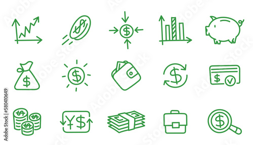 Finance and money icons set. Editable outline stroke. Vector line.