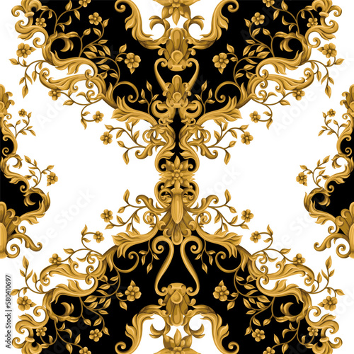 Seamless pattern with gold baroque elements. Vector.