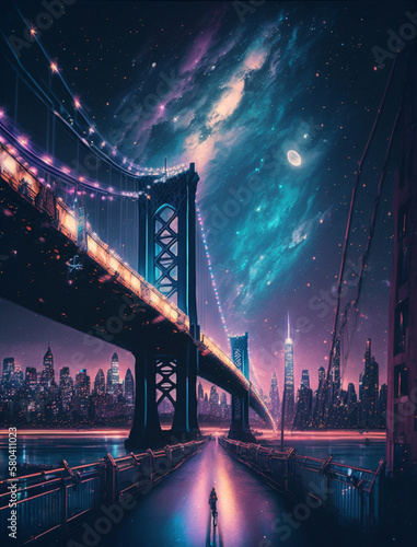 Brookly Bridge in New York bei Nacht mit schönem Nachthimmel