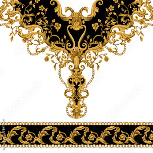 Border with gold baroque elements. Vector