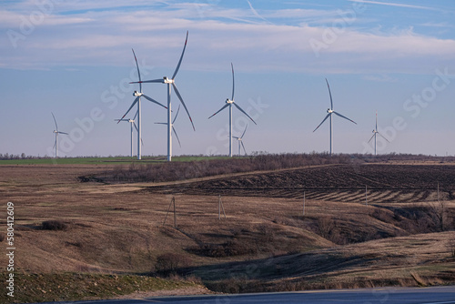 beautiful wind turbines in the countryside