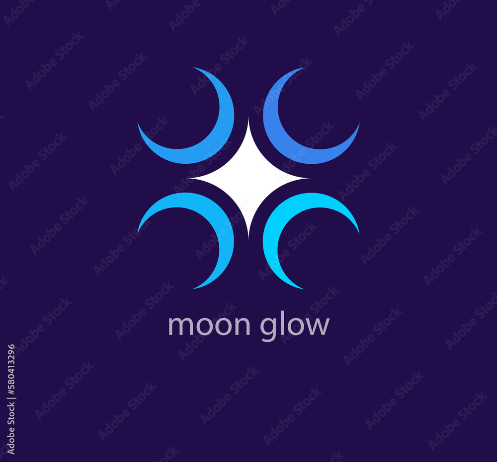 Unique star glow pattern logo. Trend color transitions. Half moon and star logo template. vector Unique star glow pattern logo. Trend color transitions. Half moon and star logo template. vector