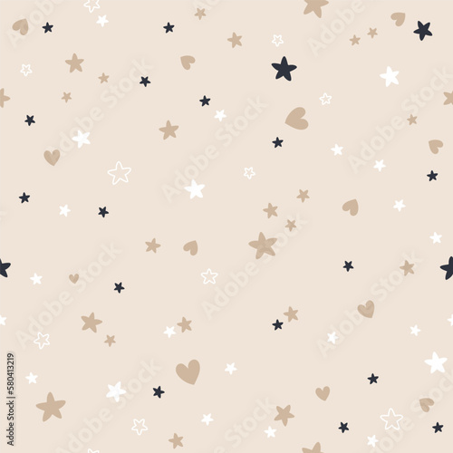 vector seamless boho pattern with stars and hearts Fototapet