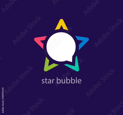 Speech bubble logo in modern star. Unique color transitions. Star chat logo template. vector