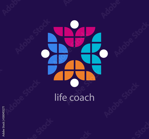 Unique life coach logo. Trend color transitions. Community support team logo template. vector