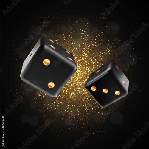 Two dices on a glittering background. Casino dice on black background. EPS10 vector