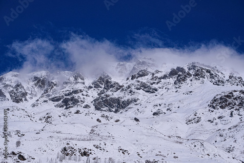 beautiful view of mountains and clouds in sunny weather