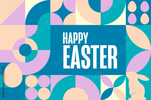 Happy Easter. Holiday concept. Template for background, banner, card, poster with text inscription. Vector EPS10 illustration.