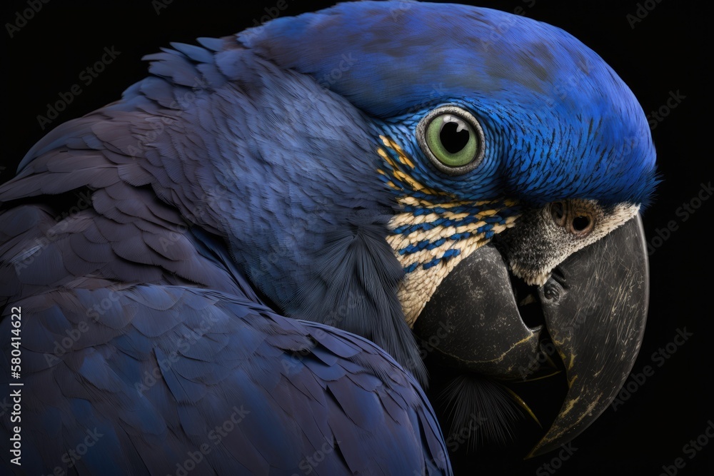 Obraz premium Portrait of Hyacinth Macaw. Generative AI