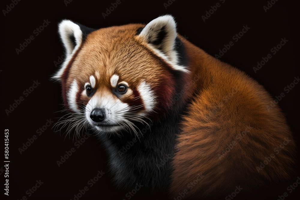 Red panda (Ailurus fulgens) portrait on a black background. Generative AI Red panda (Ailurus fulgens) portrait on a black background. Generative AI