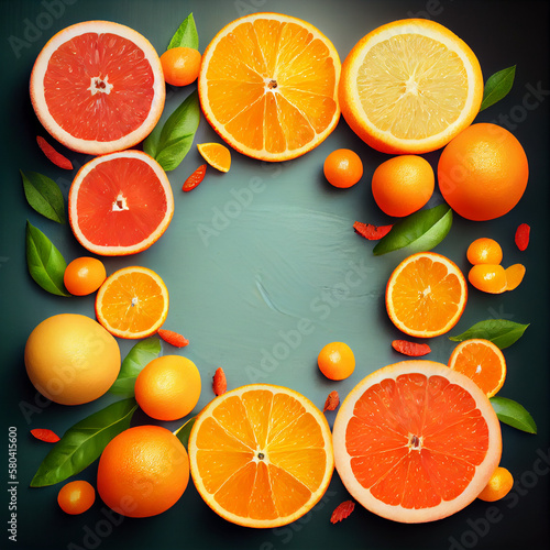 Grapefruit Tangerine Clementine  food background with copy space  Generative AI