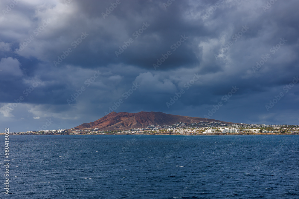 View of the island of Lobos from the Lanzarote-Fuerteventura ferry