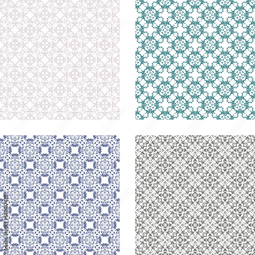 Collection of seamless ornamental vector patterns. Decorative backgrounds made of small squares. The rich decoration of abstract patterns for construction of fabric or paper. Collection of seamless ornamental vector patterns. Decorative backgrounds made of small squares. The rich decoration of abstract patterns for construction of fabric or paper.