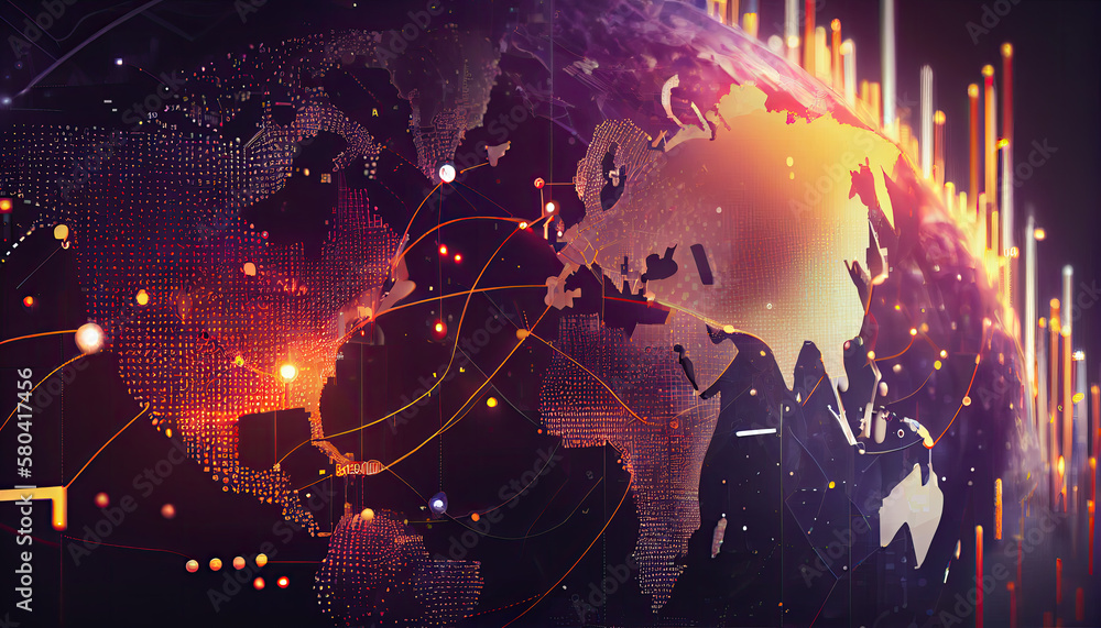 Business growth chart. Economic global map of the world. Generative AI Business growth chart. Economic global map of the world. Generative AI